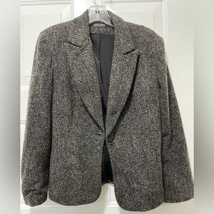 Vintage Fashion Grey/Brown Twill Tweed Hip Length Sports Fully Lined Jacket Sz M